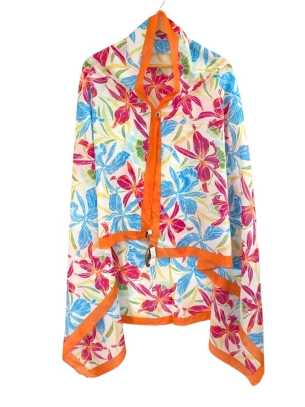 Talbots Cotton Vibrant‎ Floral Scarf with Coconut Accent 43